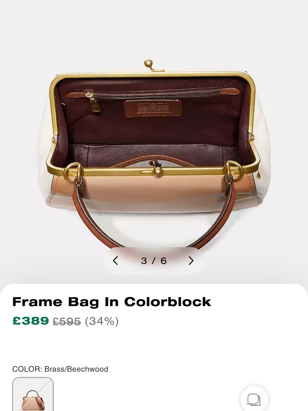 Coach Frame Colorblock Leather Crossbody Bag - Peach & White - Picture 5 of 12